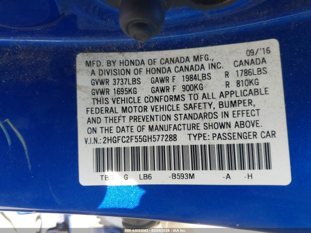 2016 HONDA CIVIC 2HGFC2F55GH577288 Photo 8