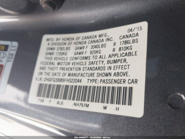 Honda CIVIC EX 2015 2HGFG3B89FH522044 Image 9
