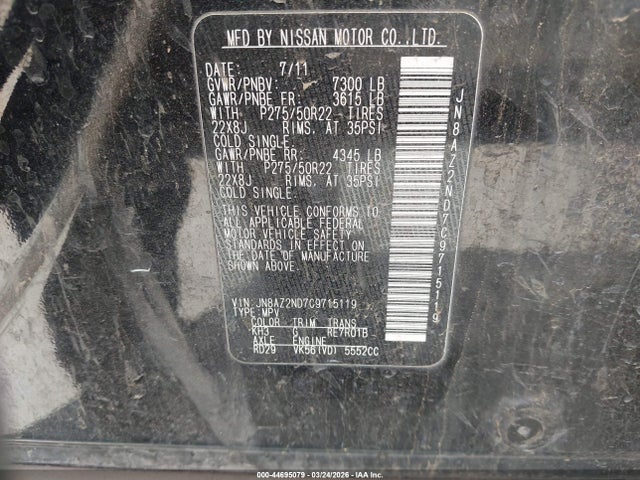 44695079 :رقم المزاد ، JN8AZ2ND7C9715119 vin ، 2012 Infiniti Qx56 مزاد بيع