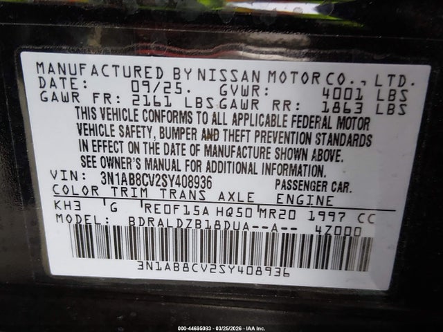Nissan SENTRA SV 2025 3N1AB8CV2SY408936 Image 9