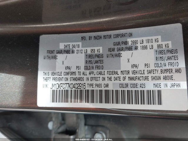 Aukcja sprzedaży 2019 Mazda Cx-3 Touring, vin: JM1DKFC77K0402916, numer aukcji: 44695102