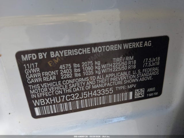 Продаж на аукціоні авто 2018 Bmw X1 Sdrive28i, vin: WBXHU7C32J5H43355, номер лоту: 44695126