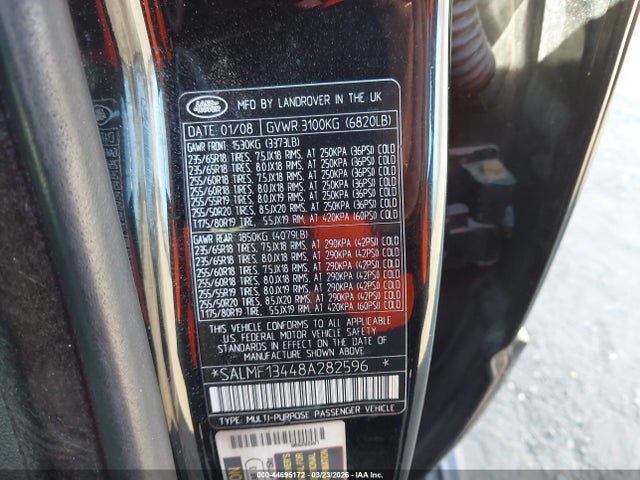 2008 LAND ROVER RANGE ROVER SALMF13448A282596 Photo 8