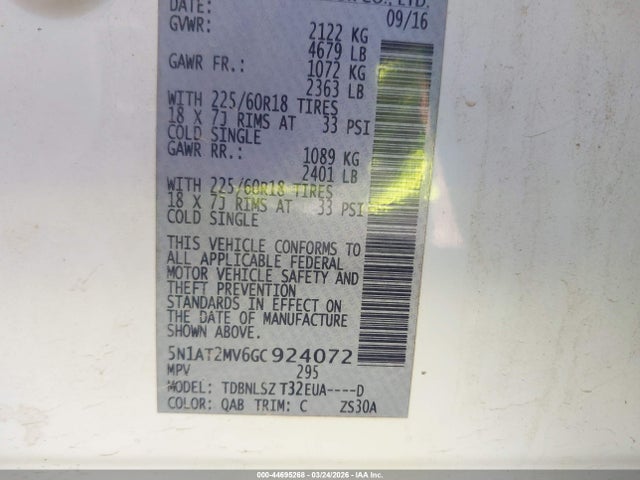 Продаж на аукціоні авто 2016 Nissan Rogue Sl, vin: 5N1AT2MV6GC924072, номер лоту: 44695268