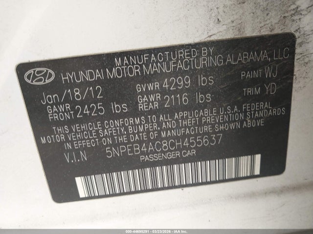 2012 HYUNDAI SONATA 5NPEB4AC8CH455637 Photo 8