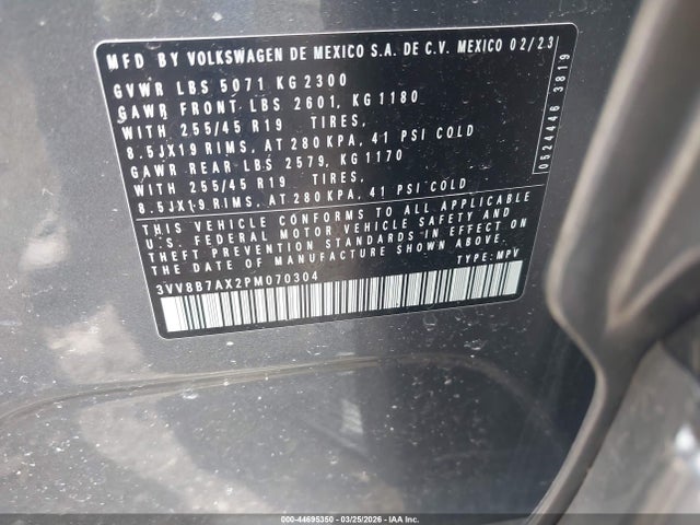 Продаж на аукціоні авто 2023 Volkswagen Tiguan 2.0t Se R-line Black, vin: 3VV8B7AX2PM070304, номер лоту: 44695350