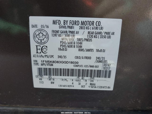 2016 FORD EXPLORER 1FM5K8D83GGD18030 Photo 8