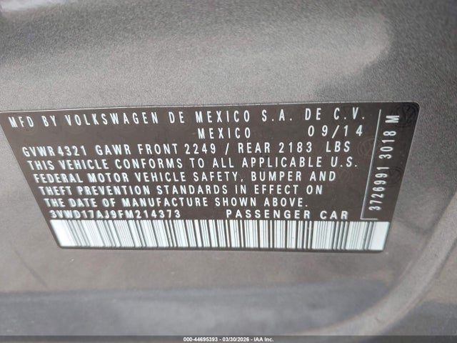 3VWD17AJ9FM214373 Volkswagen Jetta 1.8t Se