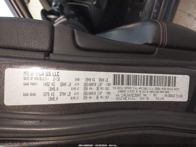Продаж на аукціоні авто 2016 Jeep Grand Cherokee 75th Anniversary, vin: 1C4RJFAG7GC359471, номер лоту: 44695401