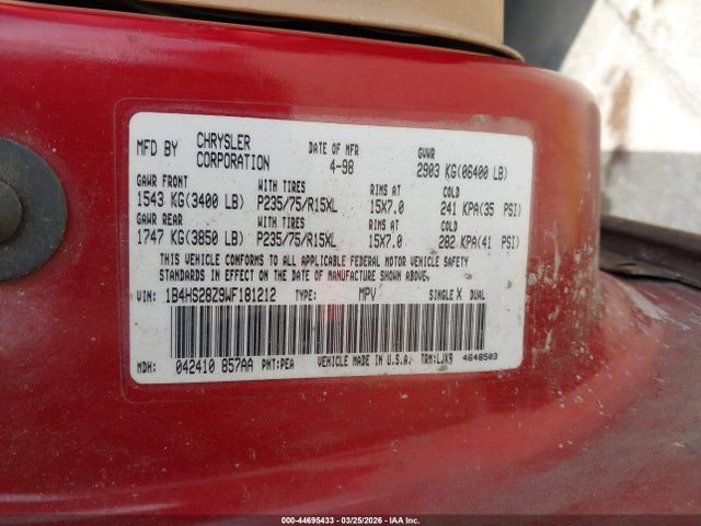 Aukcja sprzedaży 1998 Dodge Durango Slt, vin: 1B4HS28Z9WF181212, numer aukcji: 44695433