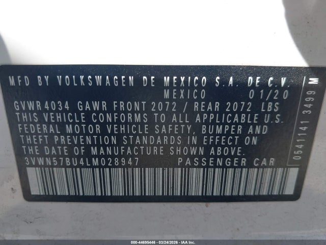 2020 Volkswagen Jetta 1.4t R-line/1.4t S მანქანა იყიდება აუქციონზე, vin: 3VWN57BU4LM028947, აუქციონის ნომერი: 44695446