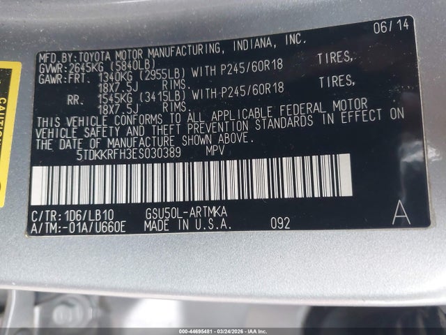 5TDKKRFH3ES030389 Toyota Highlander Xle V6