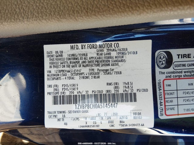 2010 FORD MUSTANG 1ZVBP8CH0A5145447 Photo 8