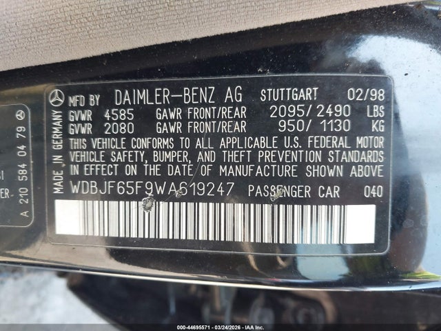 Продаж на аукціоні авто 1998 Mercedes-benz E 320, vin: WDBJF65F9WA619247, номер лоту: 44695571