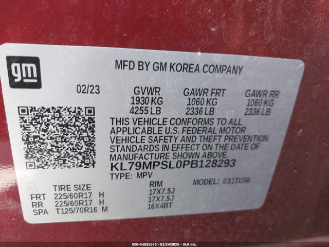 KL79MPSL0PB128293 Chevrolet Trailblazer Fwd Lt