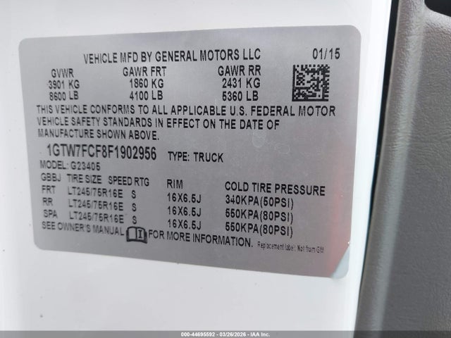 GMC Savana 2500 Work Van 2015 1GTW7FCF8F1902956 Image 9