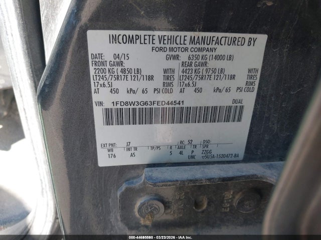 Ford F-350 Chassis Xl 2015 1FD8W3G63FED44541 Image 9
