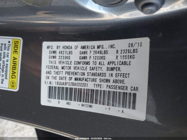 Aukcja sprzedaży 2011 Acura Tl 3.7, vin: 19UUA9F52BA000201, numer aukcji: 44695646