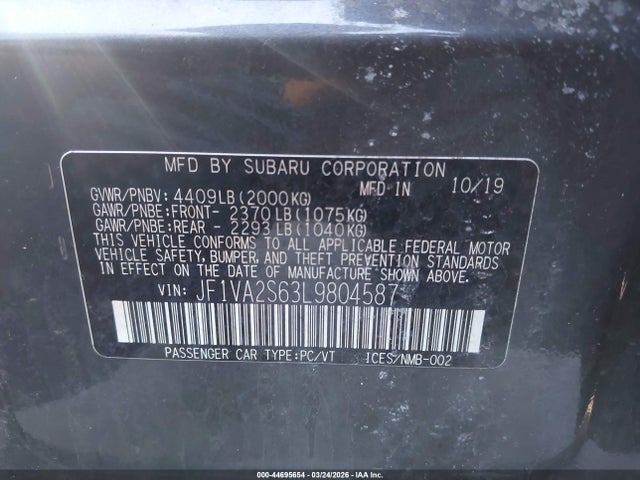 2020 SUBARU WRX STI JF1VA2S63L9804587 Photo 8