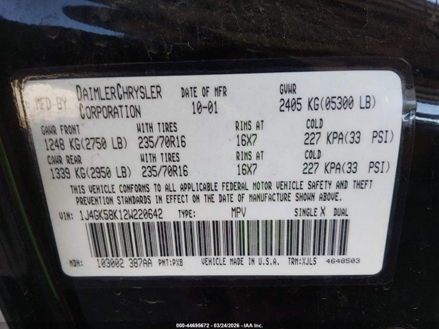 2002 JEEP LIBERTY 1J4GK58K12W220642 Photo 8