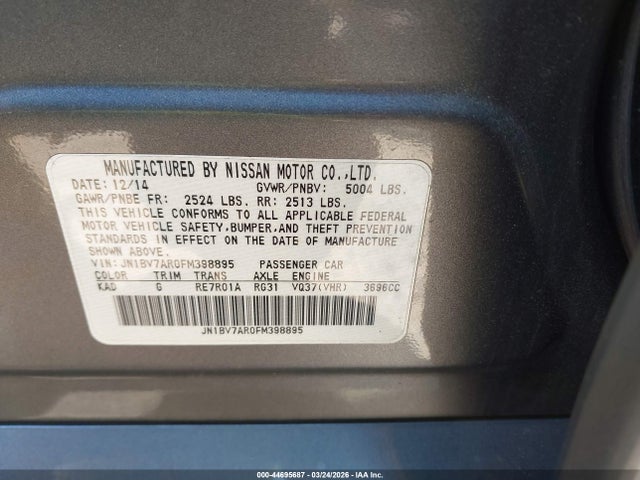 Aukcja sprzedaży 2015 Infiniti Q50 Premium, vin: JN1BV7AR0FM398895, numer aukcji: 44695687