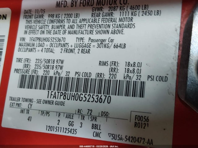 1FATP8UH0G5253670 Ford Mustang Ecoboost Premium