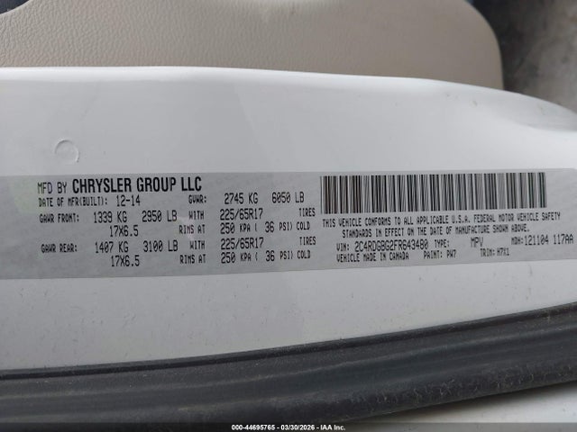 Продаж на аукціоні авто 2015 Dodge Grand Caravan American Value Pkg, vin: 2C4RDGBG2FR643480, номер лоту: 44695765