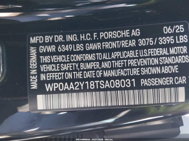 2026 PORSCHE TAYCAN WP0AA2Y18TSA08031 Photo 8