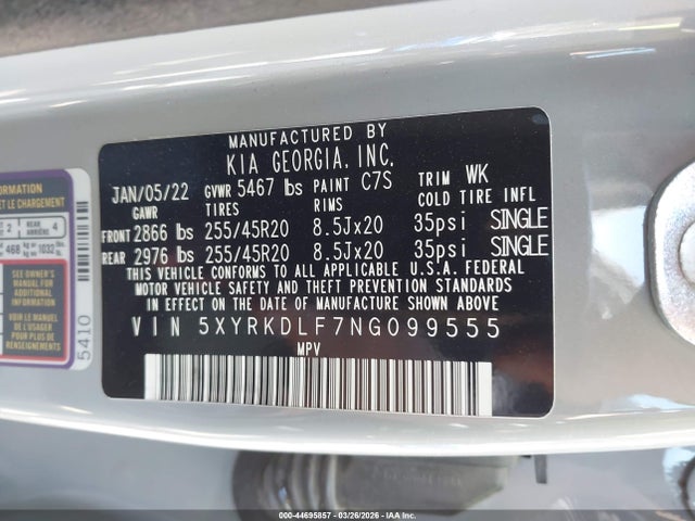 5XYRKDLF7NG099555 KIA SORENTO SX