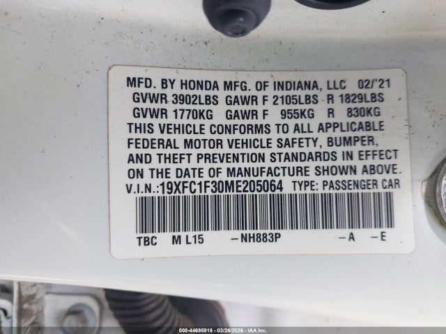 2021 HONDA CIVIC 19XFC1F30ME205064 Photo 8