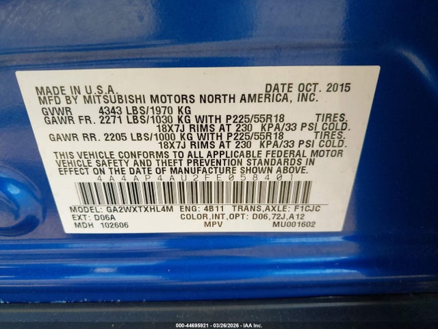 2015 MITSUBISHI OUTLANDER SPORT 4A4AP4AU2FE058401 Photo 8