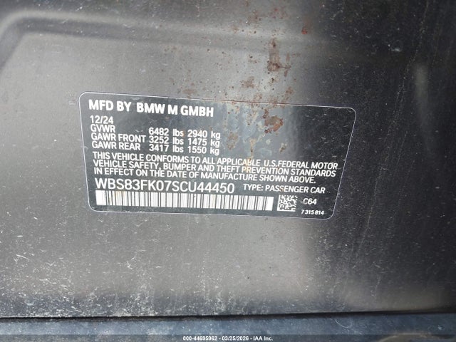 Продаж на аукціоні авто 2025 Bmw M5, vin: WBS83FK07SCU44450, номер лоту: 44695962