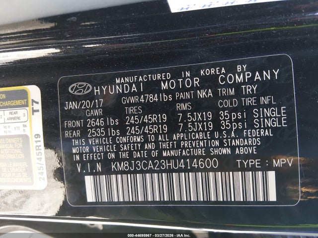 KM8J3CA23HU414600 Hyundai Tucson Sport