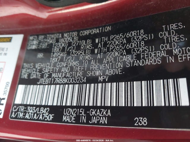 2008 TOYOTA 4RUNNER JTEBT17R88K003234 Photo 8