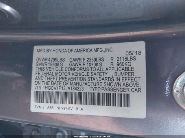 1HGCV1F13JA184223 Honda ACCORD LX