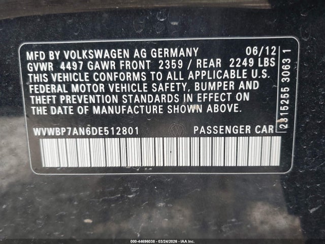 Aukcja sprzedaży 2013 Volkswagen Cc 2.0t Sport Plus, vin: WVWBP7AN6DE512801, numer aukcji: 44696038
