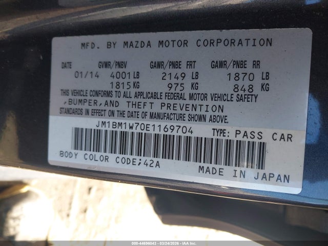 44696043 :رقم المزاد ، JM1BM1W70E1169704 vin ، 2014 Mazda Mazda3 I Grand Touring مزاد بيع