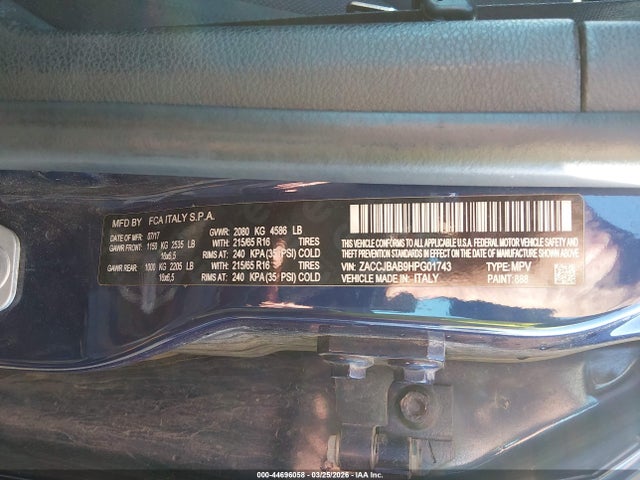 44696058 :رقم المزاد ، ZACCJBAB9HPG01743 vin ، 2017 Jeep Renegade Sport 4x4 مزاد بيع