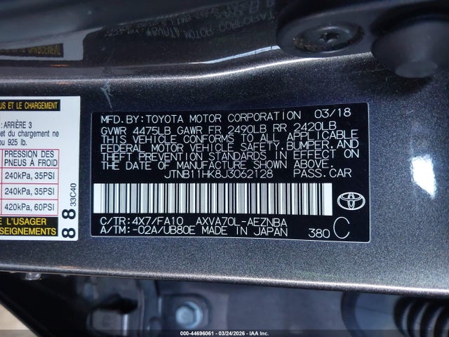 JTNB11HK8J3062128 Toyota CAMRY LE