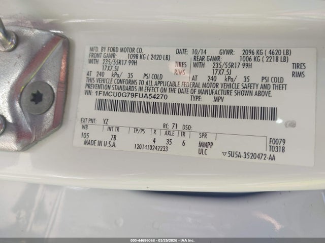 1FMCU0G79FUA54270 Ford ESCAPE SE