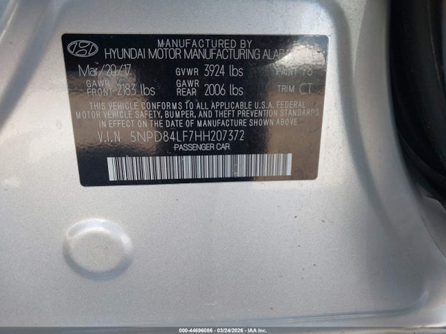 Aukcja sprzedaży 2017 Hyundai Elantra Value Edition, vin: 5NPD84LF7HH207372, numer aukcji: 44696086