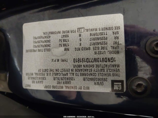 Aukcja sprzedaży 2007 Chevrolet Uplander Cargo, vin: 1GNDV13W77D191810, numer aukcji: 44696090