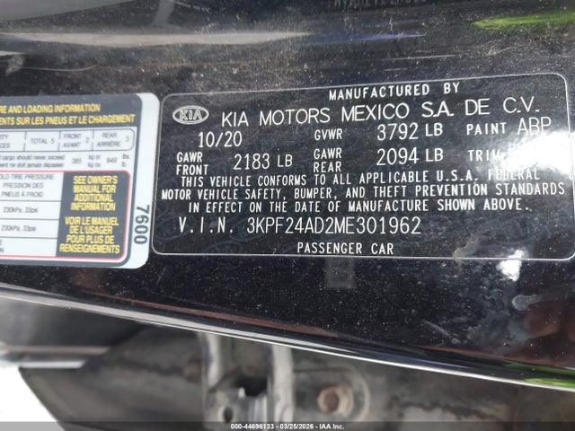 Продаж на аукціоні авто 2021 Kia Forte Fe, vin: 3KPF24AD2ME301962, номер лоту: 44696133