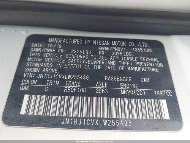 Продажа на аукционе авто 2020 Nissan Rogue Sport S Fwd Xtronic Cvt, vin: JN1BJ1CVXLW255438, номер лота: 44696135