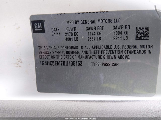 Aukcja sprzedaży 2011 Buick Lucerne Cxl, vin: 1G4HC5EM7BU135163, numer aukcji: 44696138