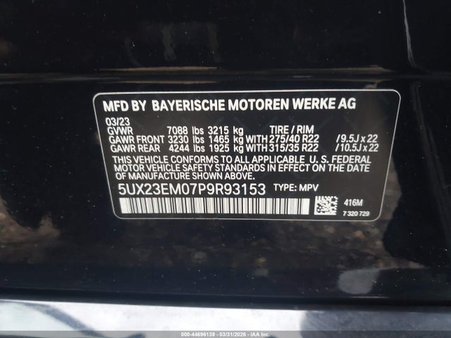 Продажа на аукционе авто 2023 Bmw X7 Xdrive40i, vin: 5UX23EM07P9R93153, номер лота: 44696139