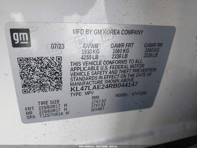 Aukcja sprzedaży 2024 Buick Envista Preferred Fwd, vin: KL47LAE24RB044147, numer aukcji: 44696153