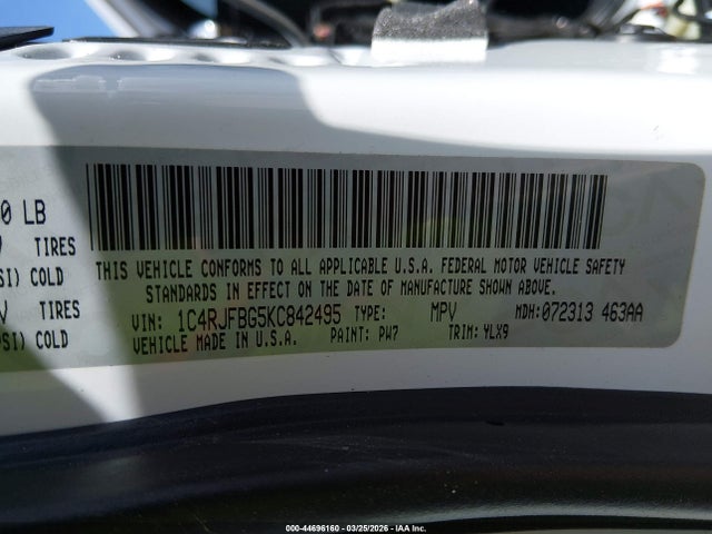 Продажа на аукционе авто 2019 Jeep Grand Cherokee Limited X 4x4, vin: 1C4RJFBG5KC842495, номер лота: 44696160