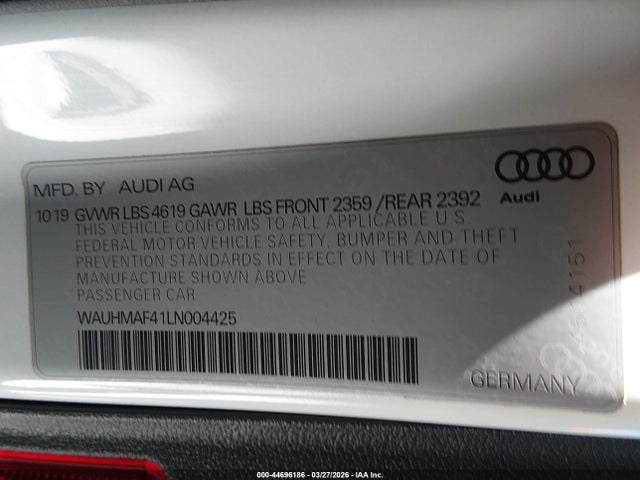 Продаж на аукціоні авто 2020 Audi A4 Premium Plus 40 Tfsi Front-wheel Drive S Tronic, vin: WAUHMAF41LN004425, номер лоту: 44696186