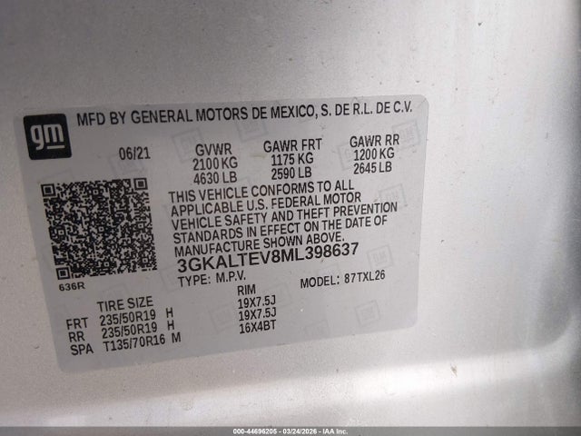 Auction sale of the 2021 Gmc Terrain Awd Sle, vin: 3GKALTEV8ML398637, lot number: 44696205